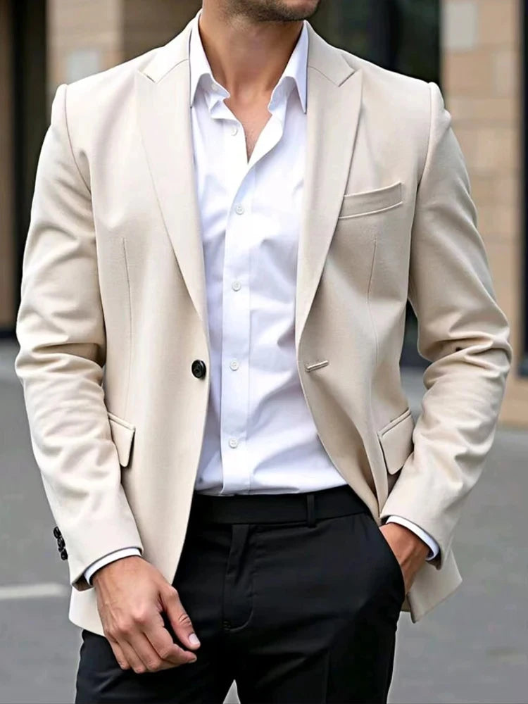 Men's Blazer Jacket Blazer Fashion Casual Solid Colored Blazer Grey khaki black brown Tailored Fit Single Breasted Blazer Jacket