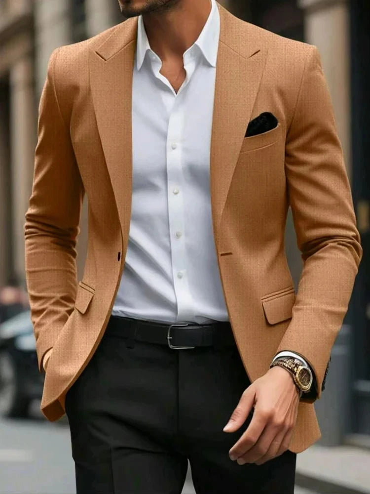 Men's Blazer Jacket Blazer Fashion Casual Solid Colored Blazer Grey khaki black brown Tailored Fit Single Breasted Blazer Jacket