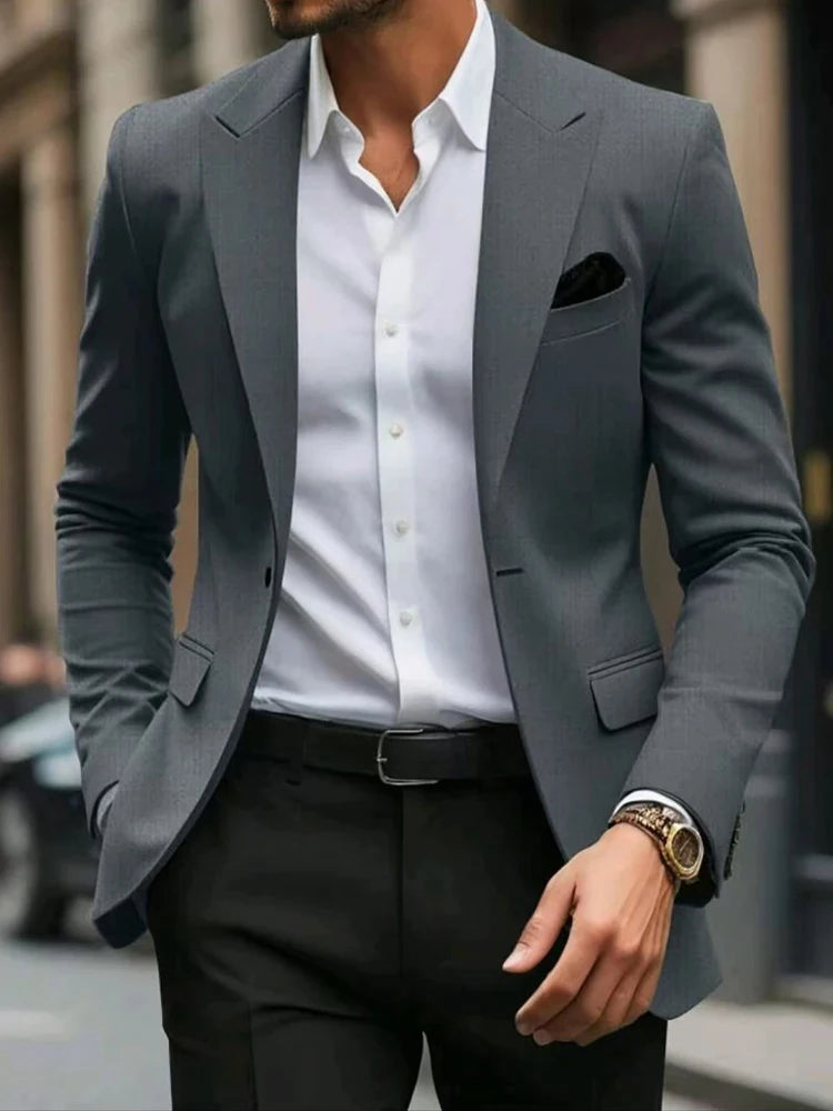 Men's Blazer Jacket Blazer Fashion Casual Solid Colored Blazer Grey khaki black brown Tailored Fit Single Breasted Blazer Jacket