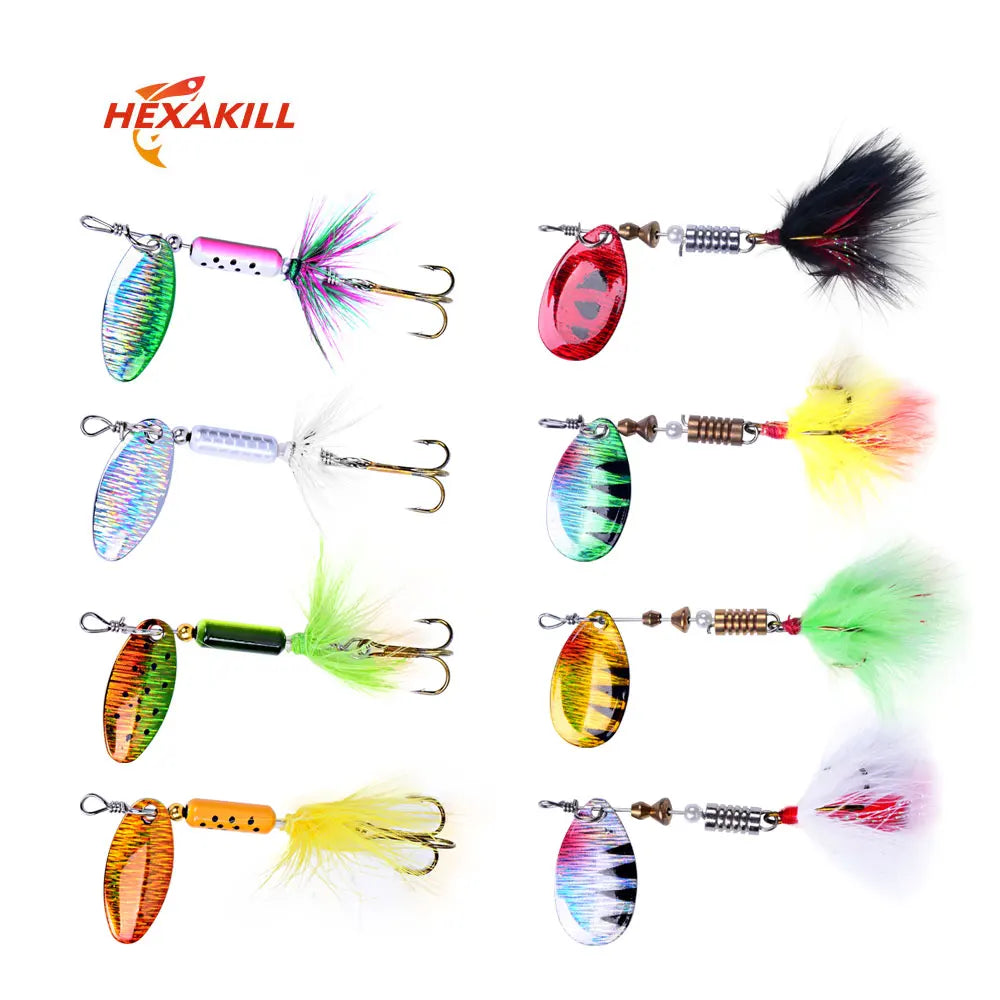 Hexakill 1 peça 4g 6g Spinner Spoon Isca de pesca de metal Wobbler CrankBaits Jig Isca de metal brilhante com lantejoulas para pesca de truta