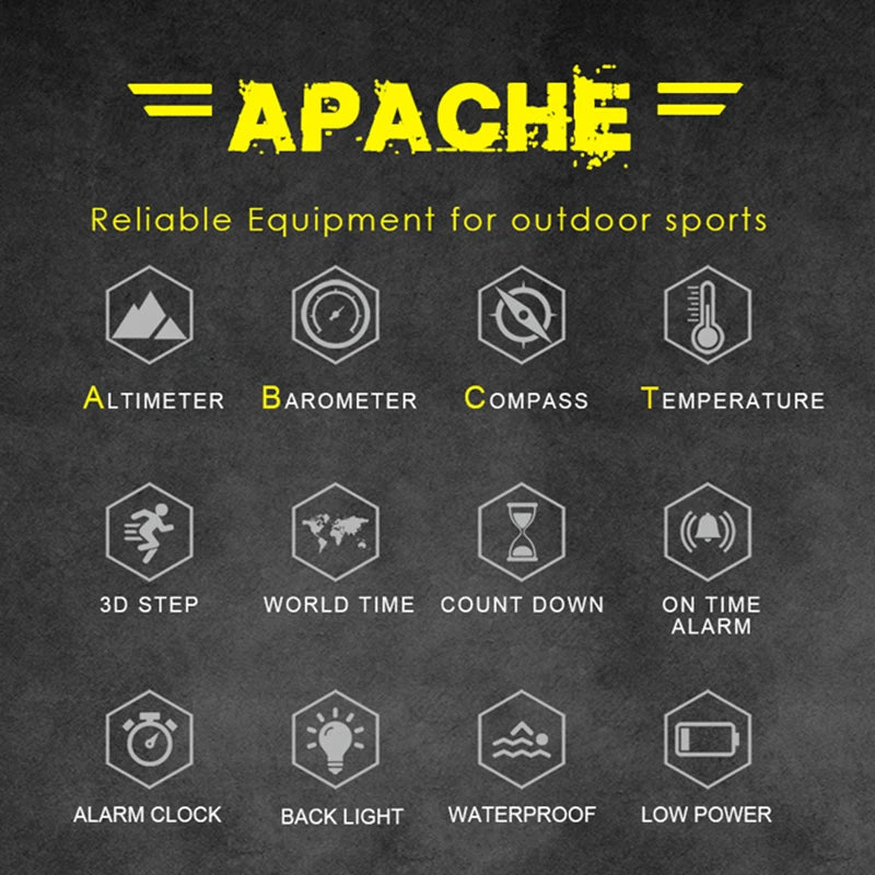 Relógio esportivo digital masculino NORTH EDGE com horímetro, função de corrida e natação, estilo militar, altímetro, barômetro e bússola, à prova d'água até 50 metros.