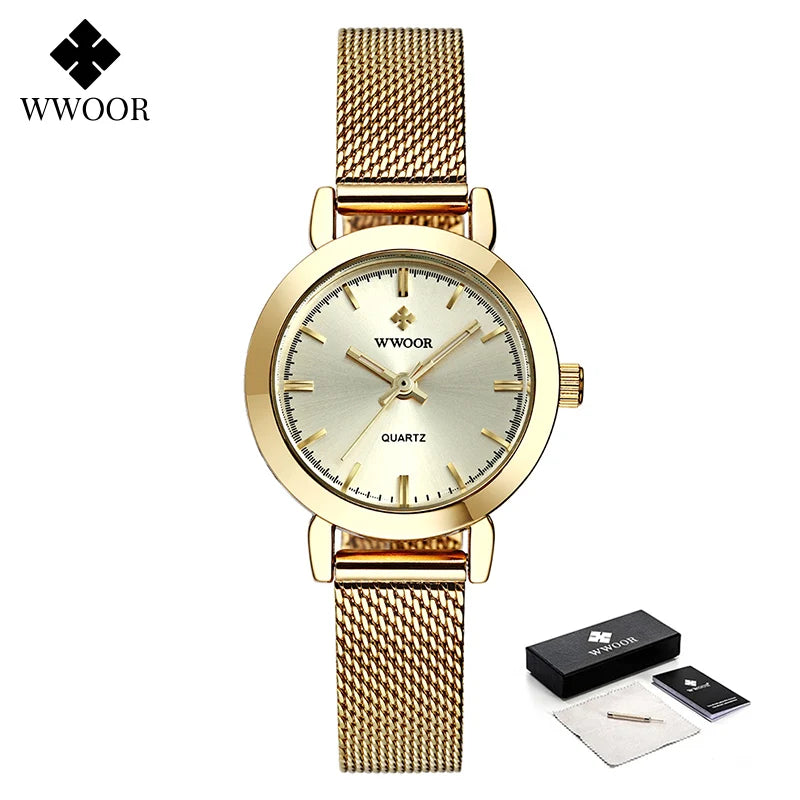 WWOOR Relógio Feminino de Luxo com Pulseira Mesh em Aço Inoxidável – Resistente à Água 3 Bar
