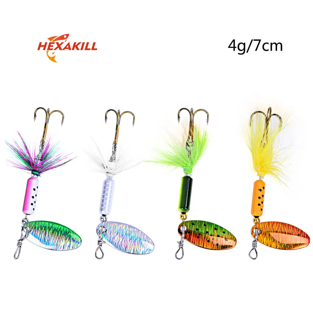 Hexakill 1 peça 4g 6g Spinner Spoon Isca de pesca de metal Wobbler CrankBaits Jig Isca de metal brilhante com lantejoulas para pesca de truta