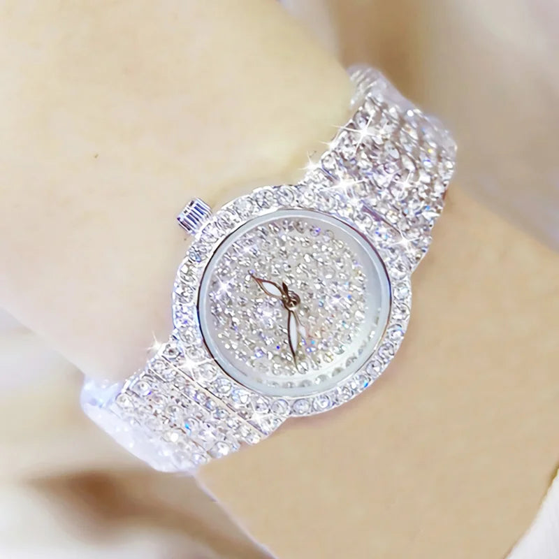 Relógio Feminino de Luxo com Diamantes – Pulseira em Aço Inoxidável Rose Gold