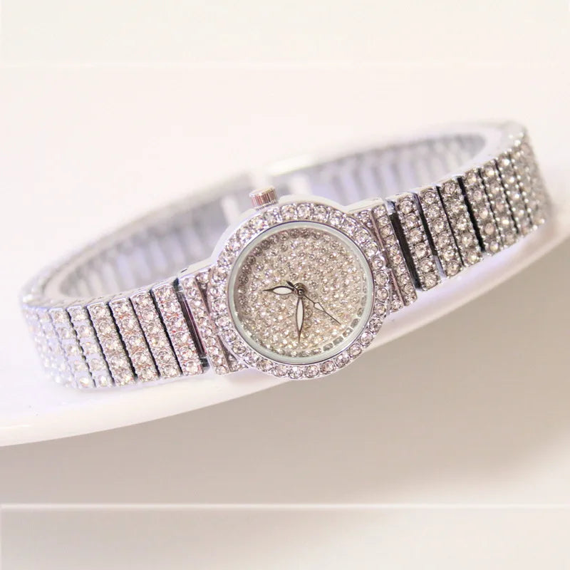 Relógio Feminino de Luxo com Diamantes – Pulseira em Aço Inoxidável Rose Gold