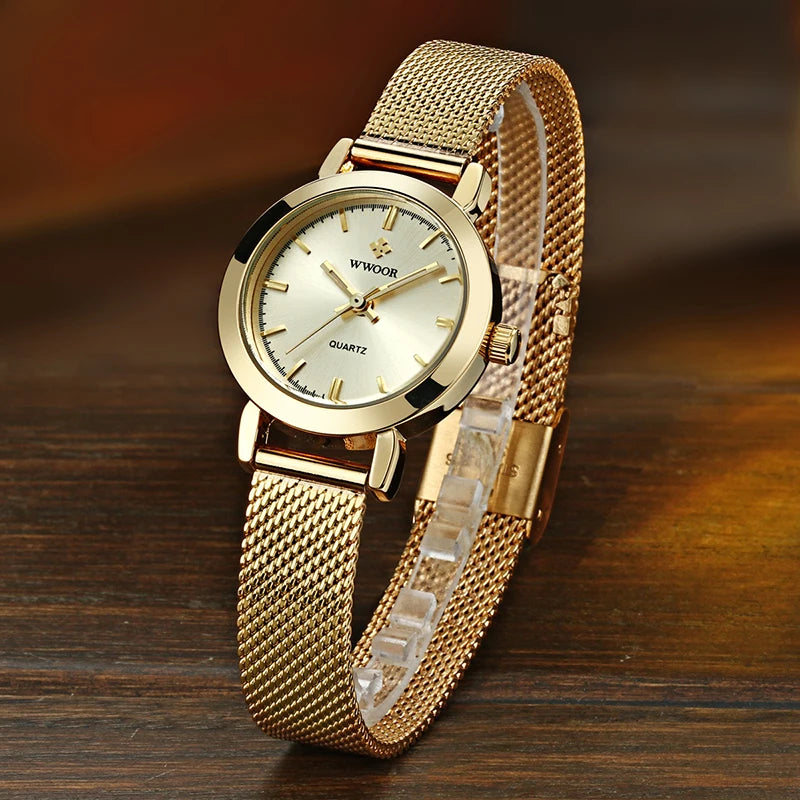 WWOOR Relógio Feminino de Luxo com Pulseira Mesh em Aço Inoxidável – Resistente à Água 3 Bar