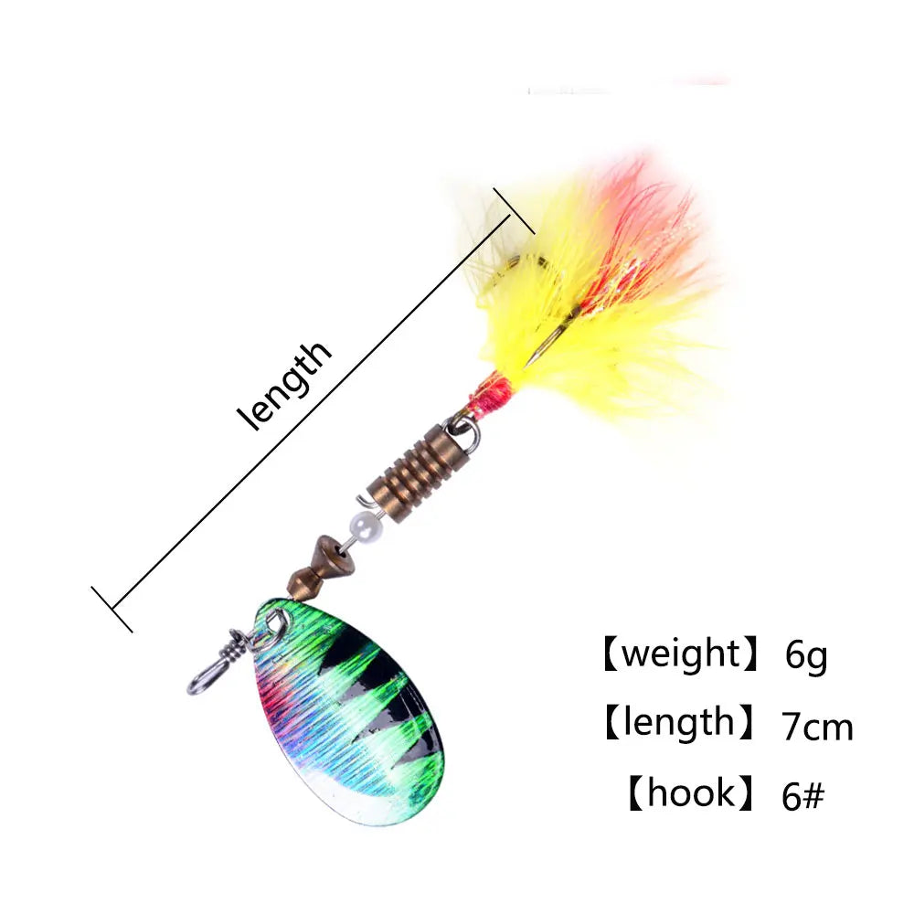 Hexakill 1 peça 4g 6g Spinner Spoon Isca de pesca de metal Wobbler CrankBaits Jig Isca de metal brilhante com lantejoulas para pesca de truta