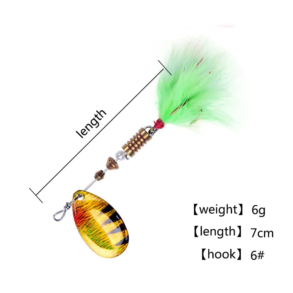 Hexakill 1 peça 4g 6g Spinner Spoon Isca de pesca de metal Wobbler CrankBaits Jig Isca de metal brilhante com lantejoulas para pesca de truta