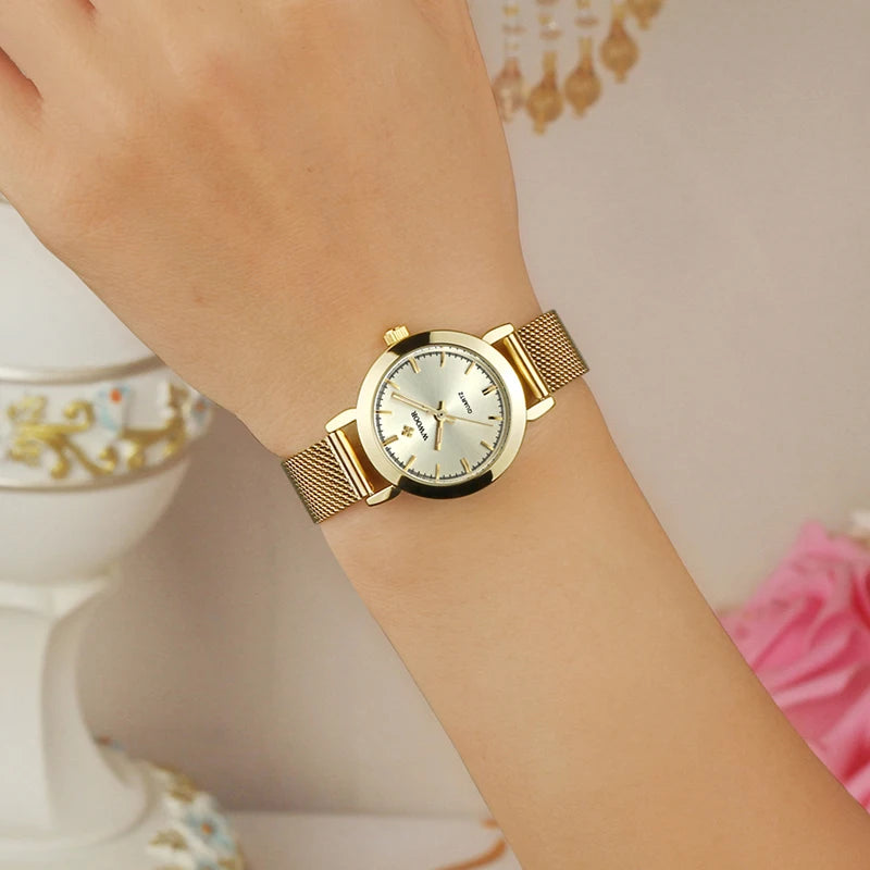 WWOOR Relógio Feminino de Luxo com Pulseira Mesh em Aço Inoxidável – Resistente à Água 3 Bar