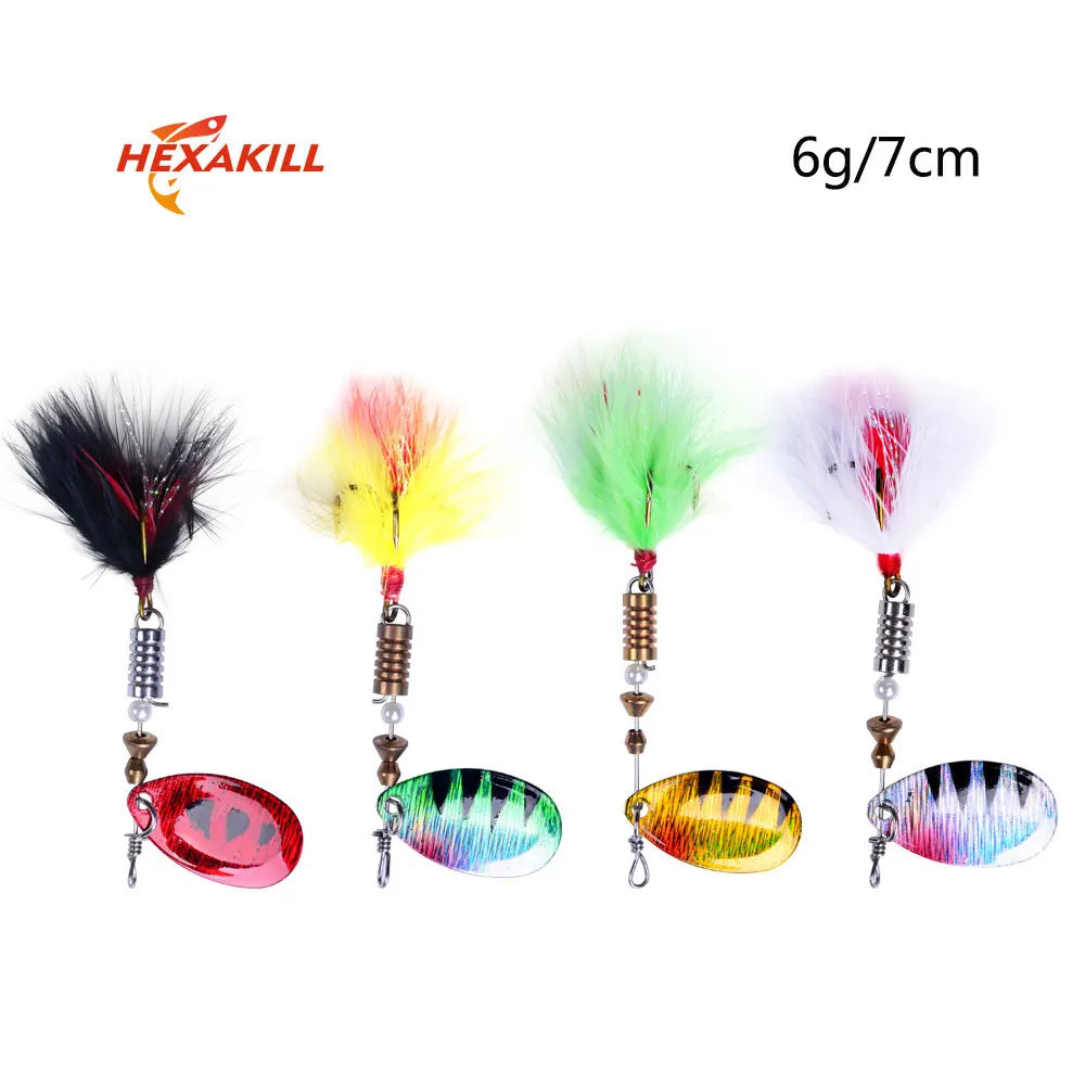 Hexakill 1 peça 4g 6g Spinner Spoon Isca de pesca de metal Wobbler CrankBaits Jig Isca de metal brilhante com lantejoulas para pesca de truta