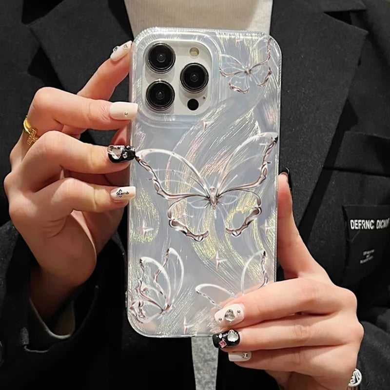 Capa de celular borboleta prateada para Huawei Honor 90 8X 9X 80 70 50 X7 Y9S Y9 Prime 2019 PSMART 2021. Capa à prova de choque.