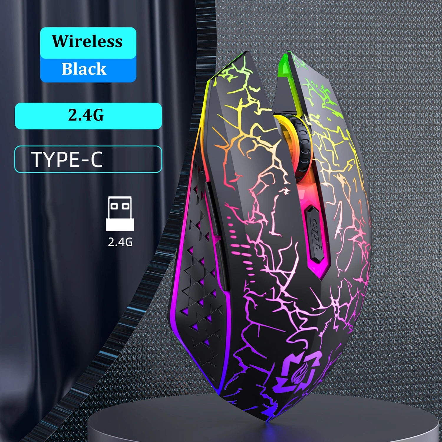 Mouse Bluetooth 5.2 RGB 2.4G Sem Fio com Modo Duplo para Jogos, 6 Botões, Silencioso, para MacBook, Tablet, Laptop e Computador.