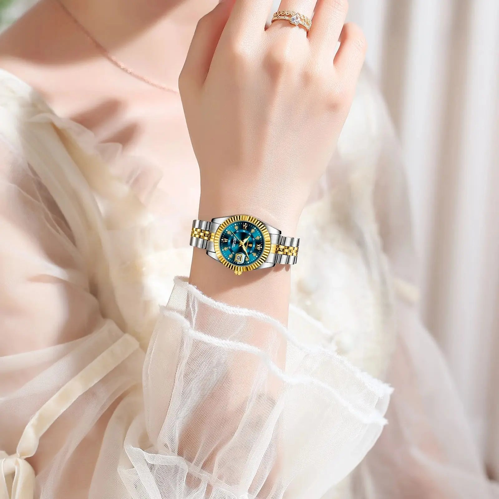 Relógio feminino de luxo POEDAGAR, à prova d'água, em aço inoxidável, com mostrador luminoso e data. Relógio de quartzo elegante e moderno para mulheres.