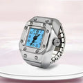 Relógio de dedo vintage punk, mini relógio de liga metálica com pulseira elástica, anel para casal, joia retrô, relógio de quartzo romano, anel feminino masculino