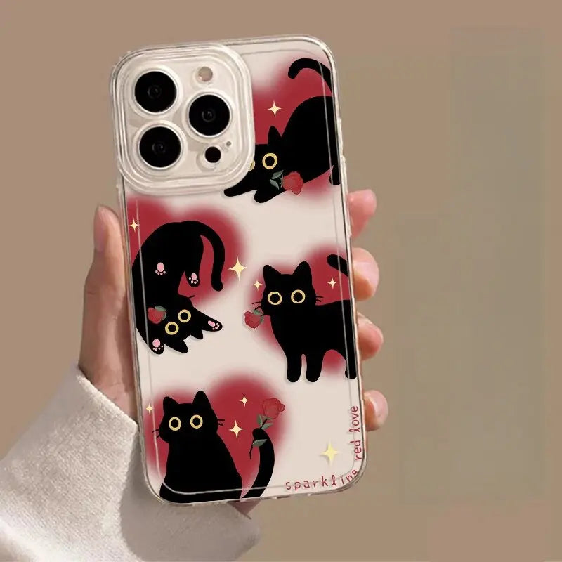 Capa para Samsung Galaxy A56 A55 A54 A35 A36 A26 A16 A15 A14 A34 A53 S25 S24 S23 Ultra Plus S20 S21 S24 FE com desenho fofo de gato
