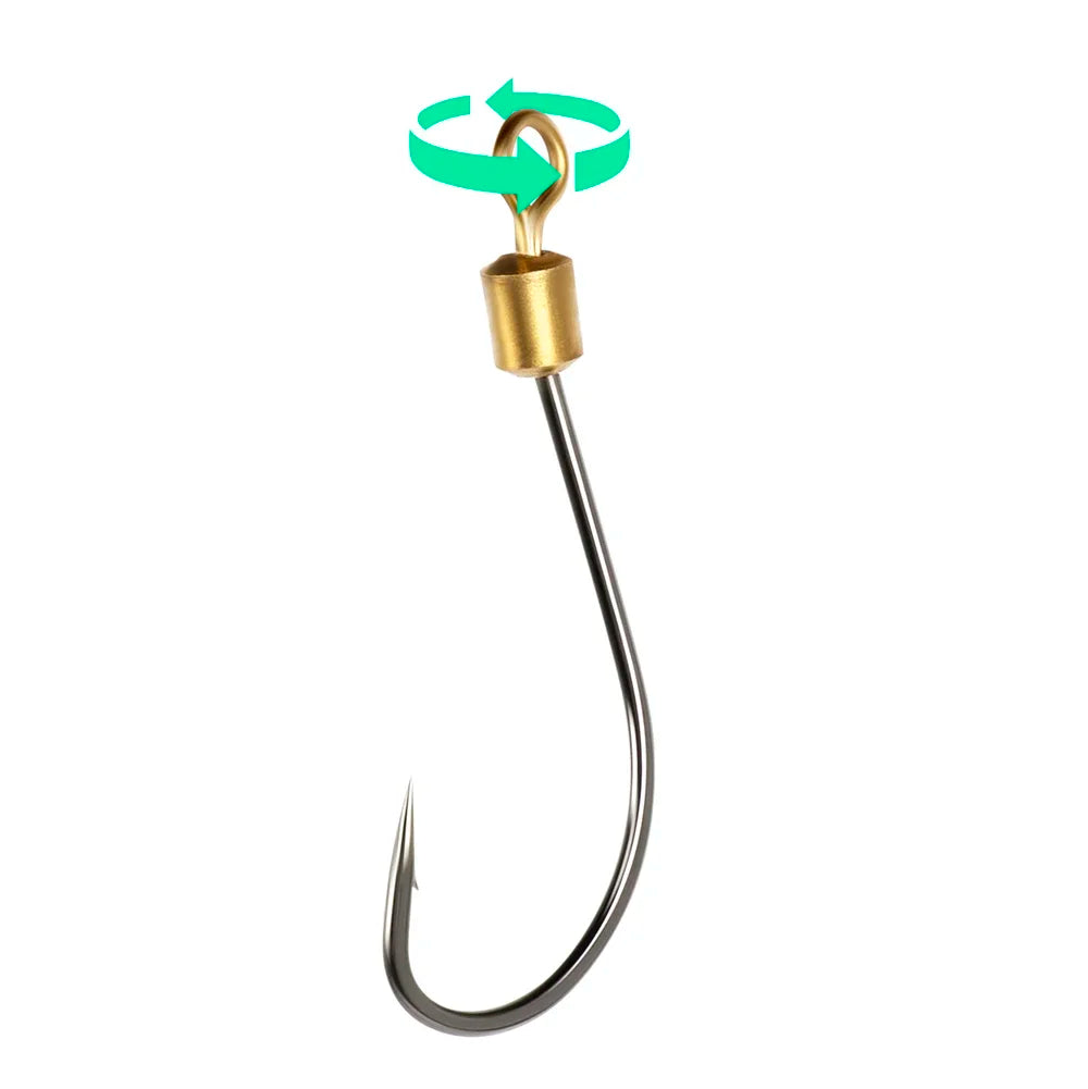 Conjunto de 10 anzóis de pesca com rolamento giratório, anzol circular simples, anzol de aço carbono de alta resistência com farpa para pesca de carpa, para uso em pesca marítima.