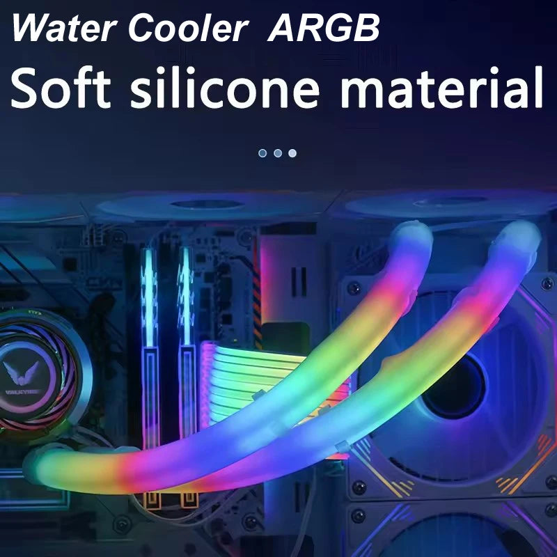 Tubo flexível ARGB para resfriamento líquido de CPU, controlado por placa-mãe, radiador de resfriamento, tubo de 5V 3 pinos ARGB para decoração de gabinete de computador Pi