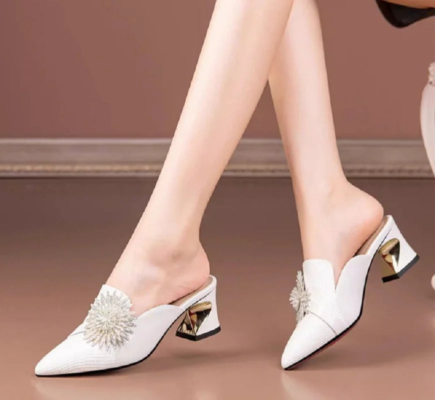 Sapatos Femininas Women Cute Pointed Toe Beige Spring & Summer Slip on Stiletto Heel Shoes Lady Cool Comfort Stylish Pumps E1361
