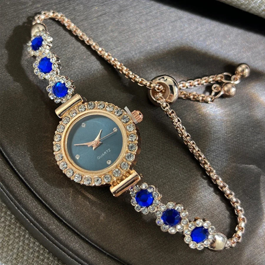 Elegant Women Watches Fashion Rhinestone Flowers Bracelet Ladies Quartz Wristwatch Reloj Mujer Girls Clock Gift