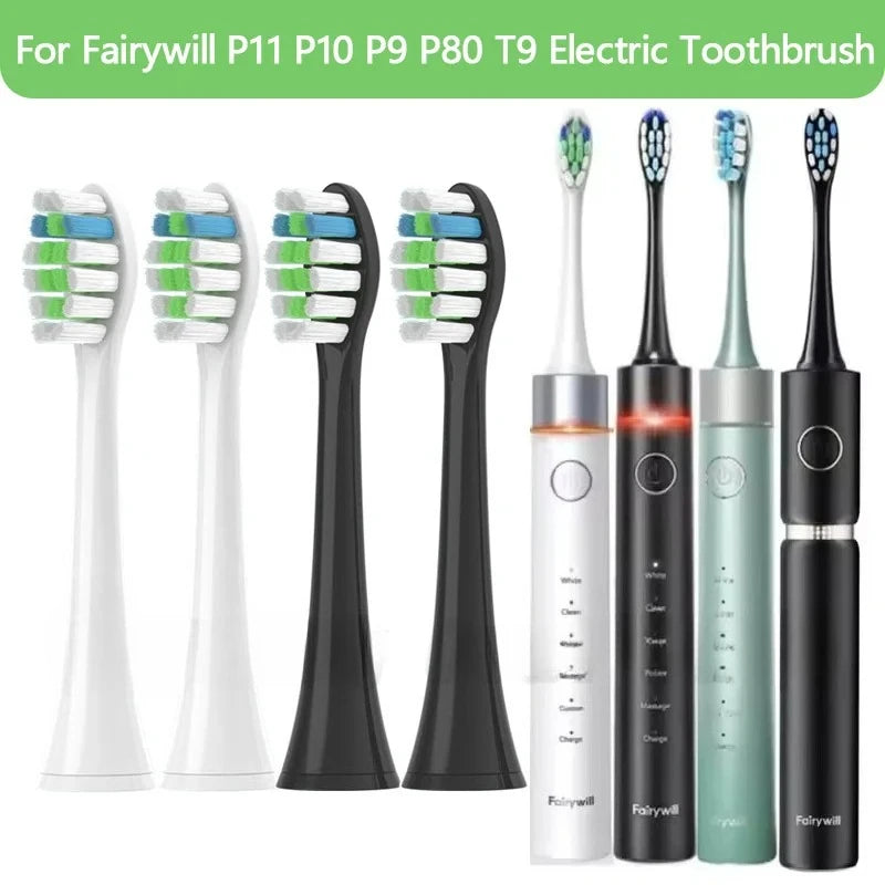 Conjunto de 4 cabeças para escova de dentes elétrica Fairywill P11 P10 P9 P80 T9 com cerdas DuPont, embalagem a vácuo, substituição para a escova elétrica FW-P80.