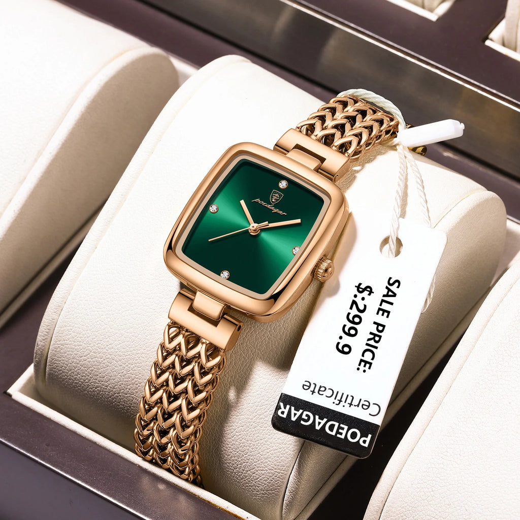 POEDAGAR Relógio Feminino Quadrado de Luxo – Aço Inoxidável Resistente à Água