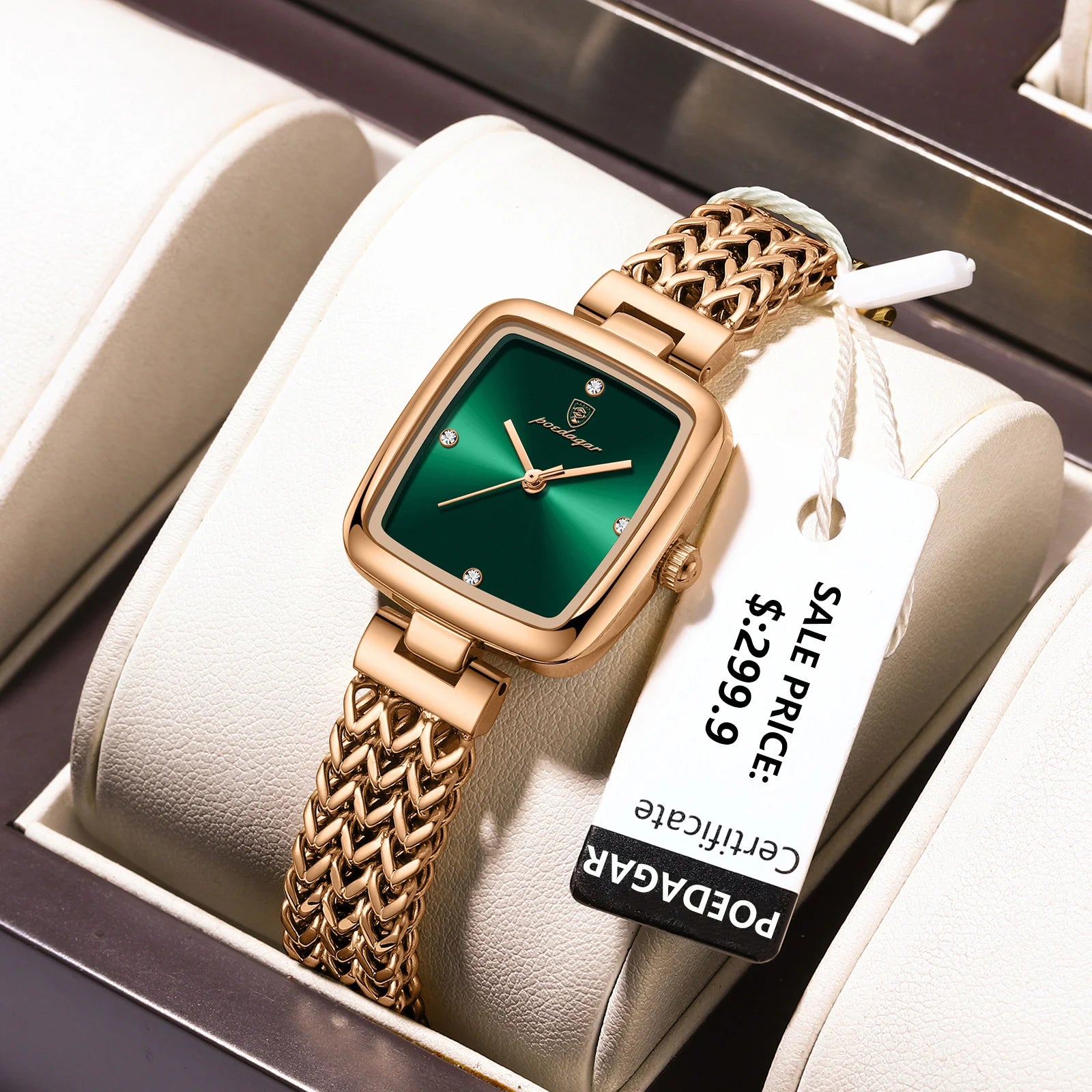 POEDAGAR Relógio Feminino Quadrado de Luxo – Aço Inoxidável Resistente à Água