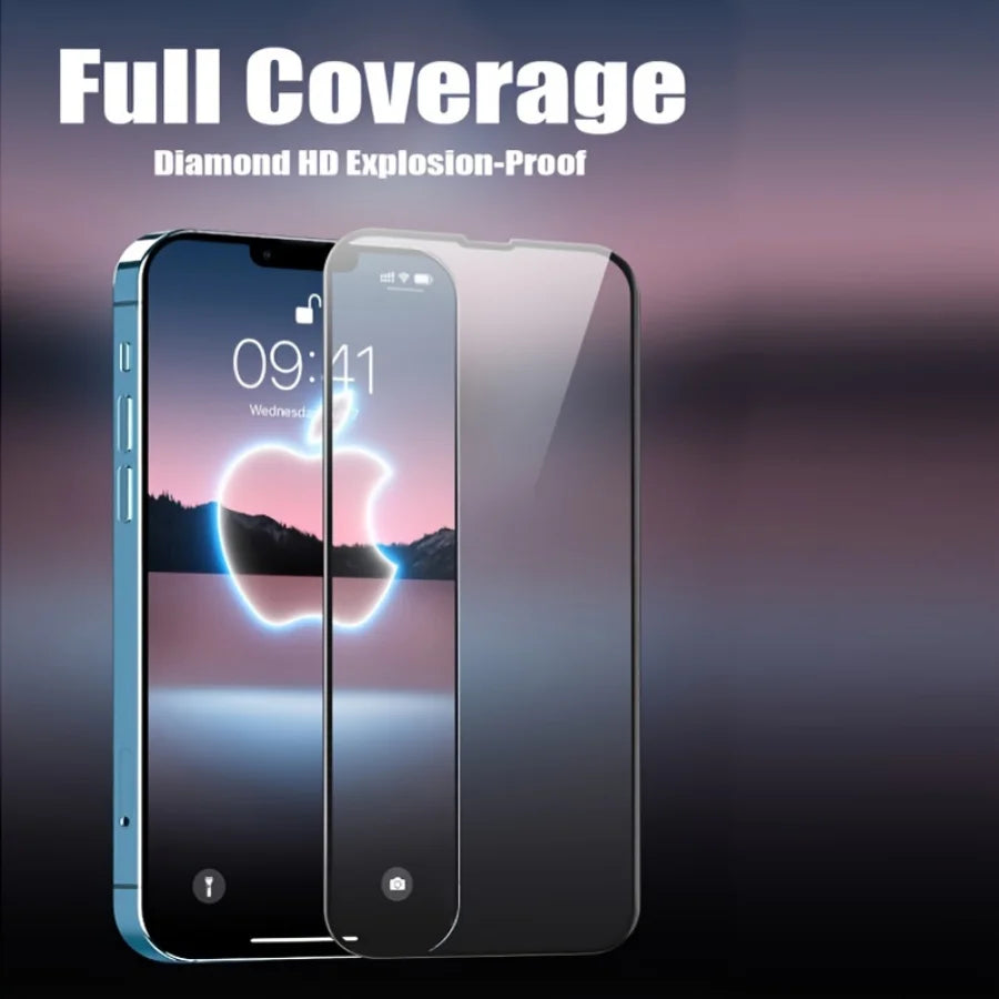 Kit com 4 películas protetoras de tela com cobertura total para iPhone 11, 12, 13, 14 Pro Max, em vidro temperado, compatíveis com iPhone 7, 8 Plus, X, XR, XS Max, SE, 20 e 22.