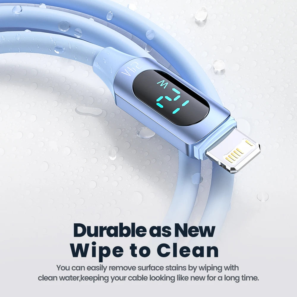 Cabo USB Toocki 2.4A para iPhone 12 13 14 Pro Max X XR Xs SE 7 8 Plus, USB para Lightning, carregamento rápido, cabo digital com tela para iOS