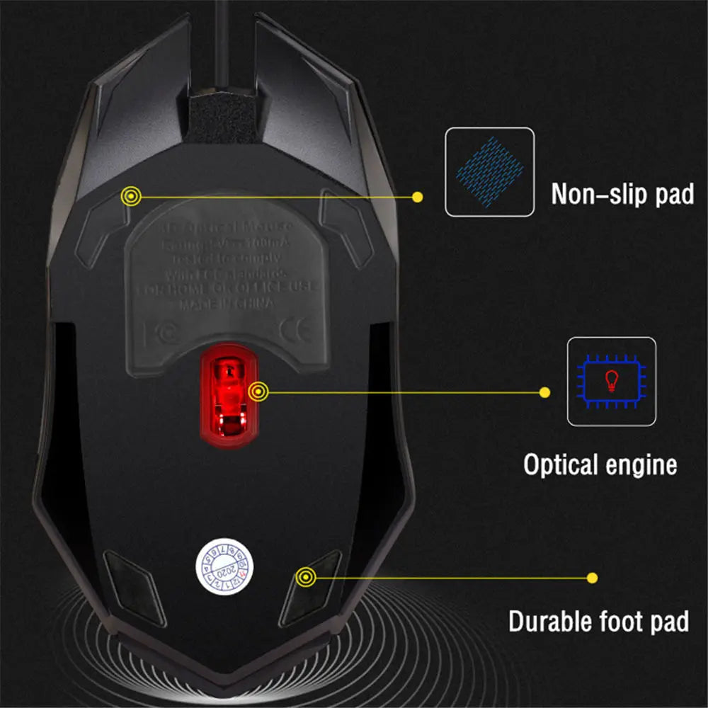 Mouse gamer com fio USB retroiluminado por LED, modelo 20251 PC ITLY M01, para desktop, laptop e computador de escritório.