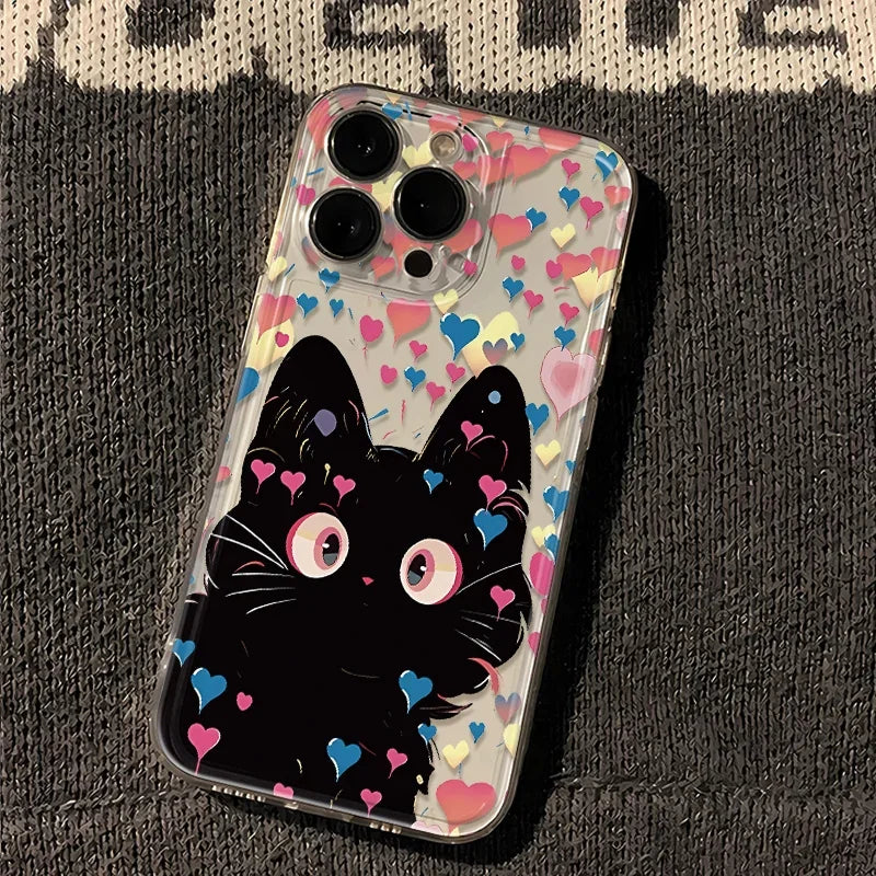 Capa para Samsung Galaxy A56 A55 A54 A35 A36 A26 A16 A15 A14 A34 A53 S25 S24 S23 Ultra Plus S20 S21 S24 FE com desenho fofo de gato