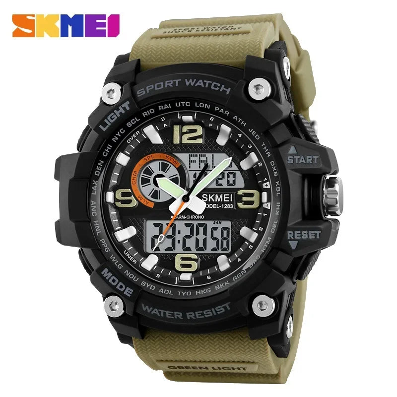 SKMEI 1283 Quartz Digital Watch Men Military Waterproof Sports Mens Watches Luxury Brand Reloj two Time Electronic Wristwatches
