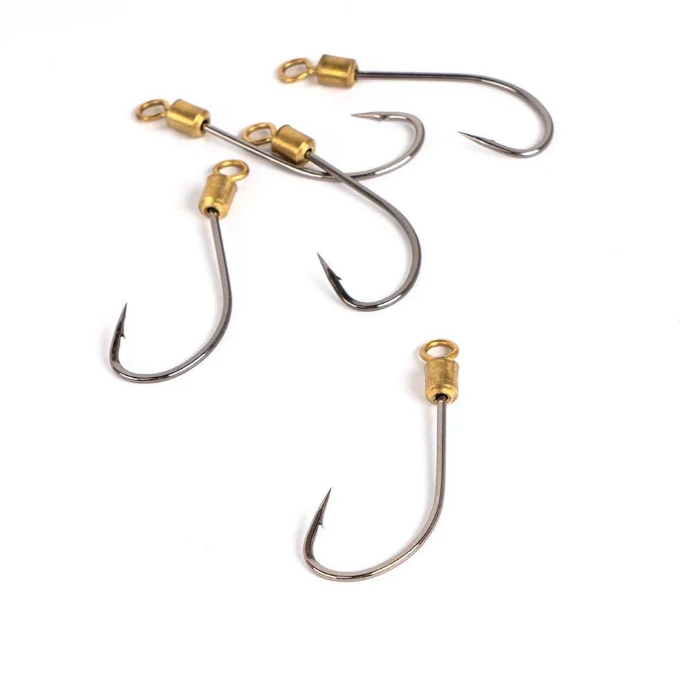 Conjunto de 10 anzóis de pesca com rolamento giratório, anzol circular simples, anzol de aço carbono de alta resistência com farpa para pesca de carpa, para uso em pesca marítima.