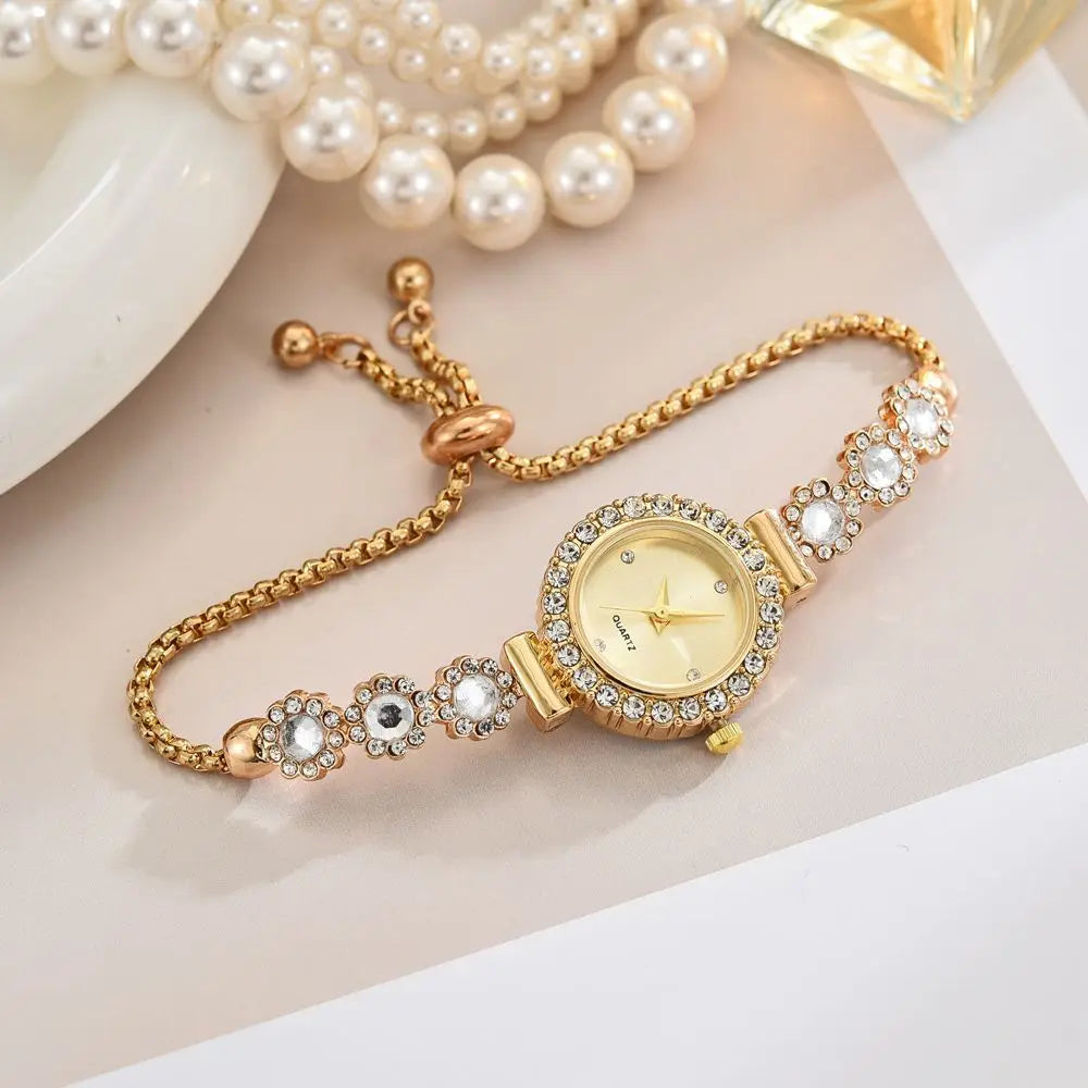 Elegant Women Watches Fashion Rhinestone Flowers Bracelet Ladies Quartz Wristwatch Reloj Mujer Girls Clock Gift