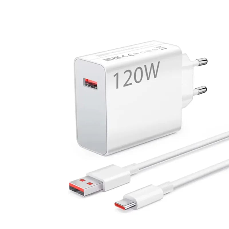 Carregador USB rápido de 120 W para Xiaomi 11 12 13 14 Redmi Note 11T 12 12T 13 14 Pro POCO F4 F5 X4 X5 X6 com cabo de carregamento turbo tipo C de 6 A