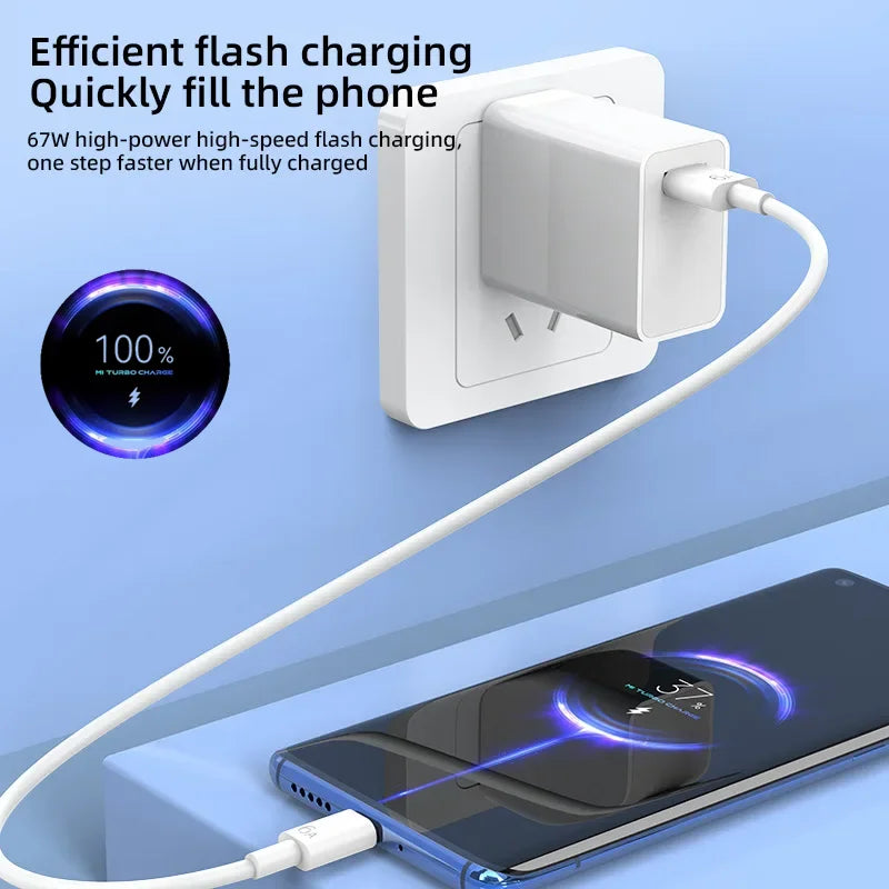 Carregador ultrarrápido de 67W e 6A com plugue americano para Xiaomi 10T, 11, 12 Lite, 13T, Redmi Note 10, 11T, 12T, 13, POCO X4, X5 e F5. Cabo de carregamento USB tipo C.