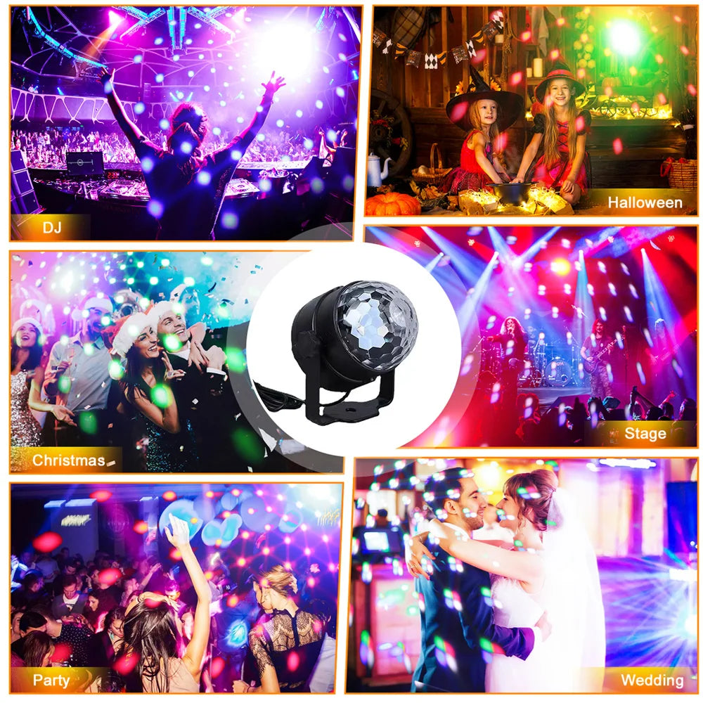 Disco Ball Light Party Lights USB Sound Activated DJ Dance Stage Light Colourful RGB Strobe Lamp for Karaoke Wedding Bar Decor