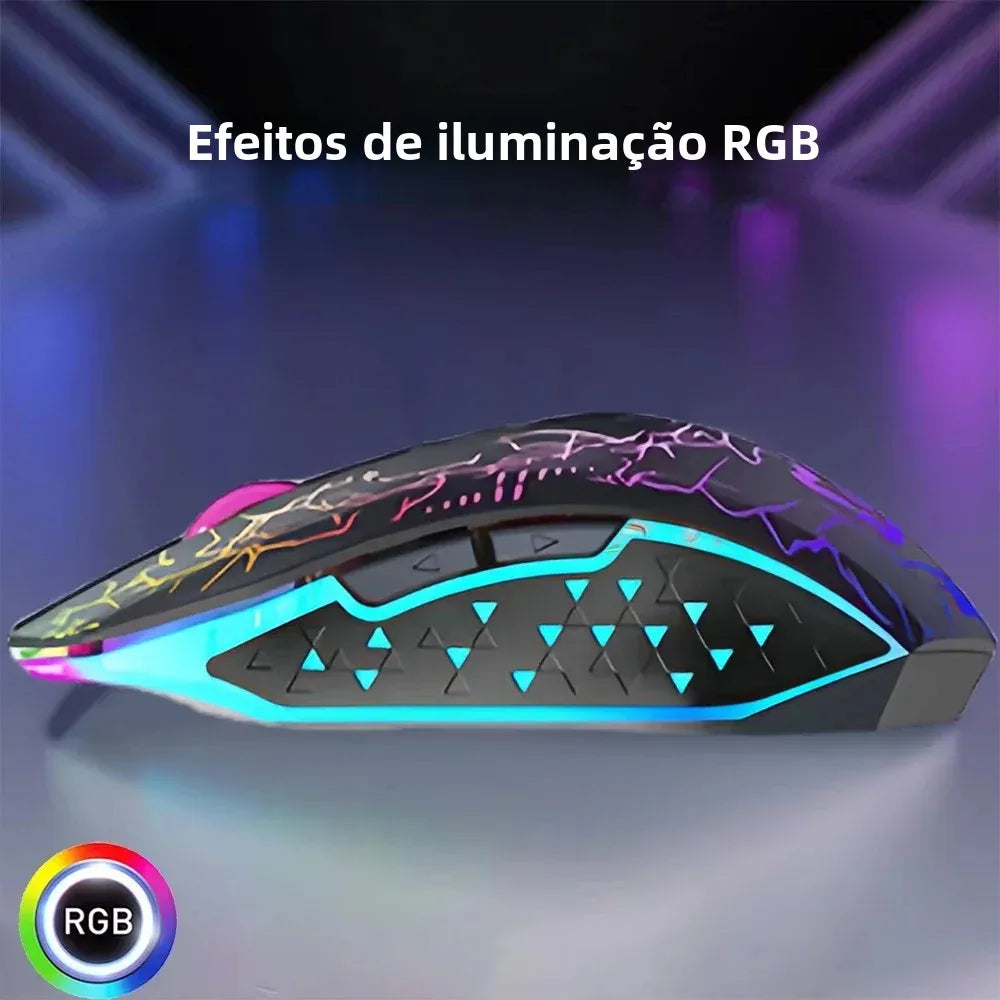 Mouse Bluetooth 5.2 RGB 2.4G Sem Fio com Modo Duplo para Jogos, 6 Botões, Silencioso, para MacBook, Tablet, Laptop e Computador.