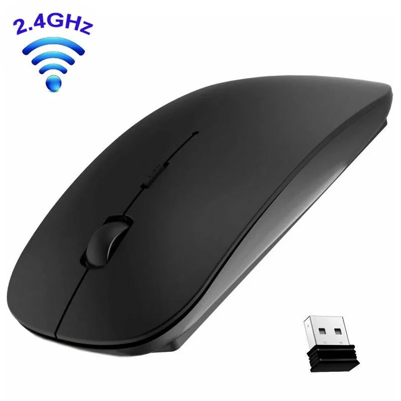 Mouse sem fio fino de 2,4 GHz, mouse óptico de 1600 DPI, mouse silencioso para jogos e escritório, mouse com design ergonômico e receptor USB para PC e laptop.