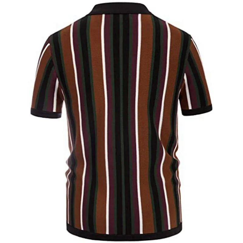 Luxury Shirts Men Social Evening Shirts Summer Shorts Slim Tops 2024 Lapel Button Stripe Fashion Blouse Male Designer Knitted