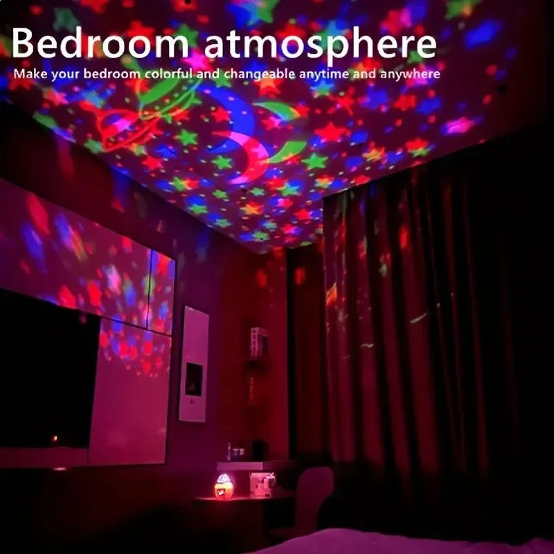 Projetor de céu estrelado LED colorido, bola mágica de luz galáctica, lua e estrelas, luz noturna, lâmpada de ambiente para quarto, decoração de casa