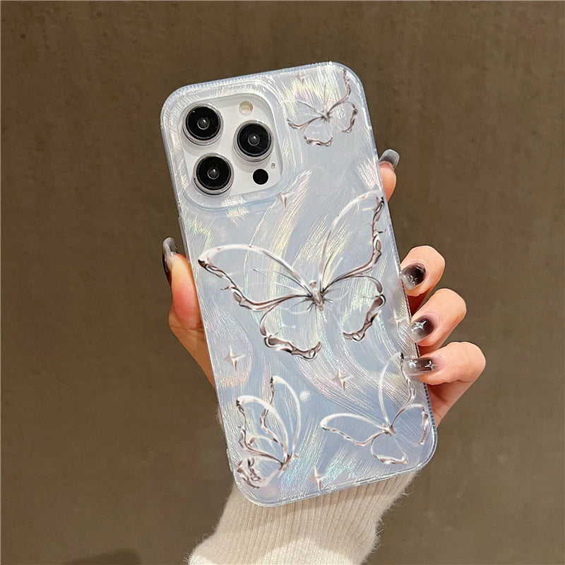 Capa de celular borboleta prateada para Huawei Honor 90 8X 9X 80 70 50 X7 Y9S Y9 Prime 2019 PSMART 2021. Capa à prova de choque.