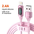 Cabo USB Toocki 2.4A para iPhone 12 13 14 Pro Max X XR Xs SE 7 8 Plus, USB para Lightning, carregamento rápido, cabo digital com tela para iOS