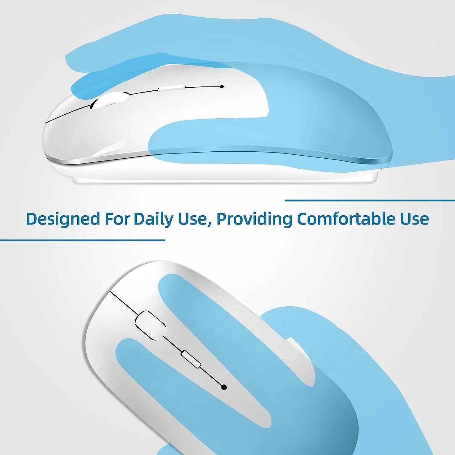 Mouse sem fio fino de 2,4 GHz, mouse óptico de 1600 DPI, mouse silencioso para jogos e escritório, mouse com design ergonômico e receptor USB para PC e laptop.