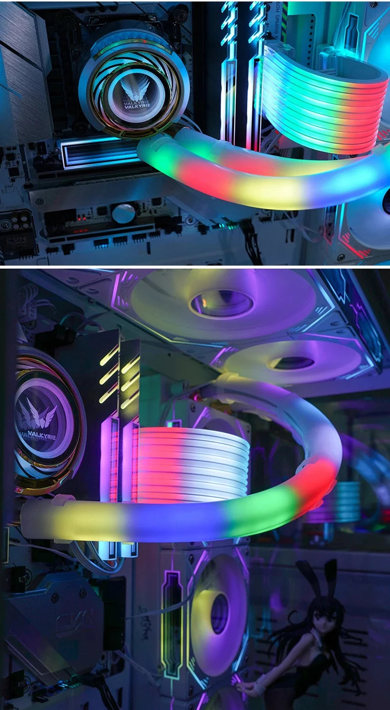 Tubo flexível ARGB para resfriamento líquido de CPU, controlado por placa-mãe, radiador de resfriamento, tubo de 5V 3 pinos ARGB para decoração de gabinete de computador Pi