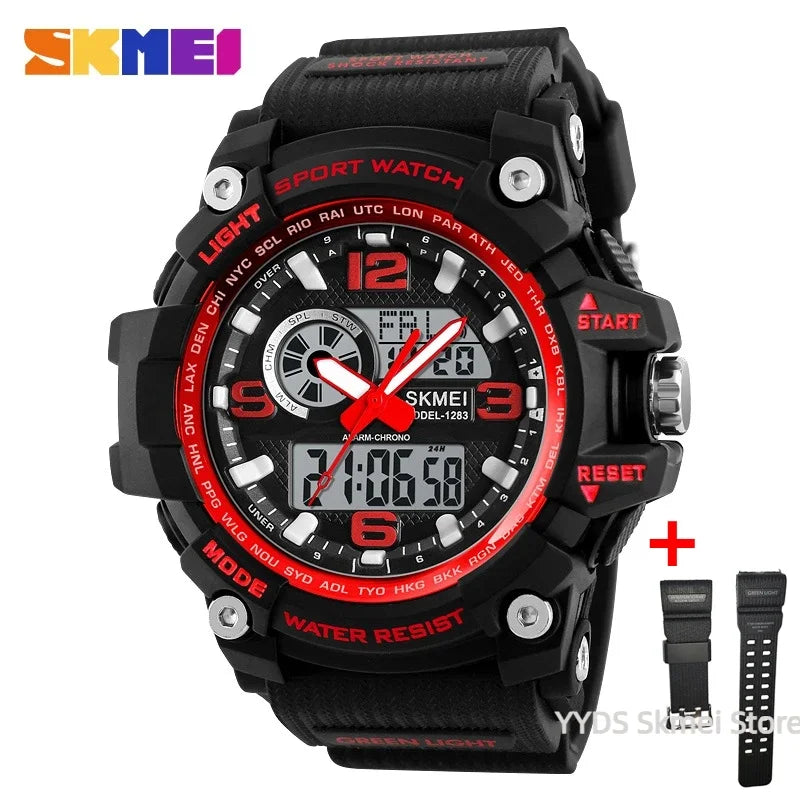 SKMEI 1283 Quartz Digital Watch Men Military Waterproof Sports Mens Watches Luxury Brand Reloj two Time Electronic Wristwatches