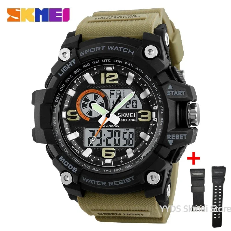 SKMEI 1283 Quartz Digital Watch Men Military Waterproof Sports Mens Watches Luxury Brand Reloj two Time Electronic Wristwatches