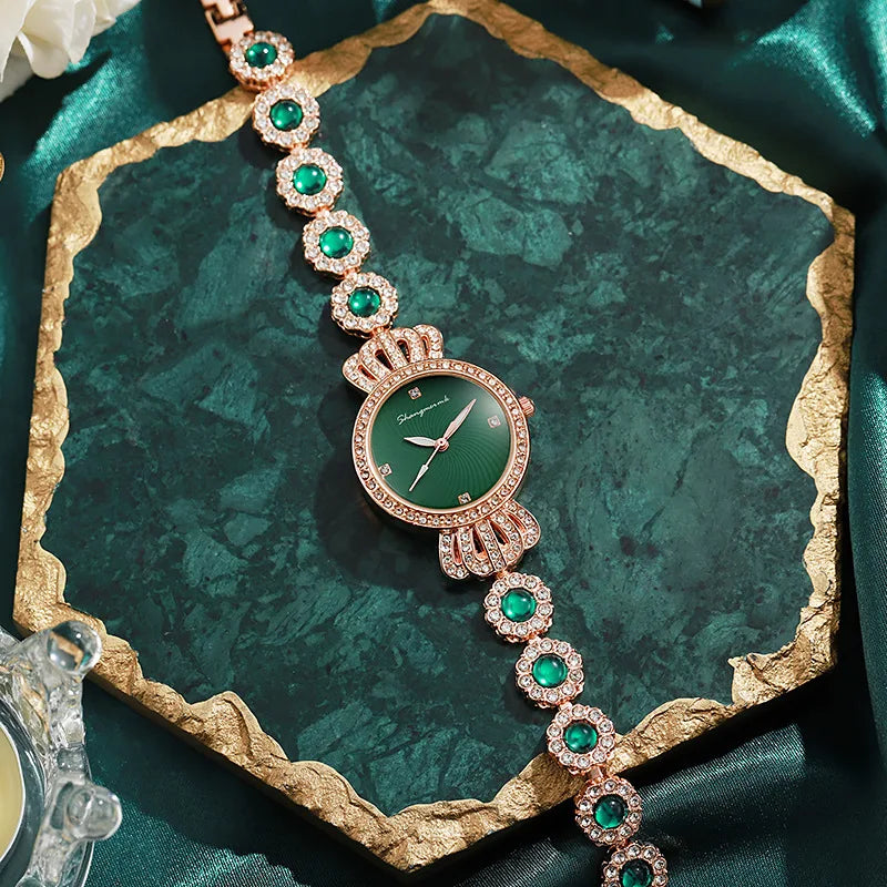 Relógio Feminino Bracelete com Coroa – Joias Quartzo Luxo Leve Elegante