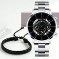 Fashion Mens Stainless Steel Watches Luxury Quartz Wristwatch Calendar Men Business Casual Leather Bracelet Watch