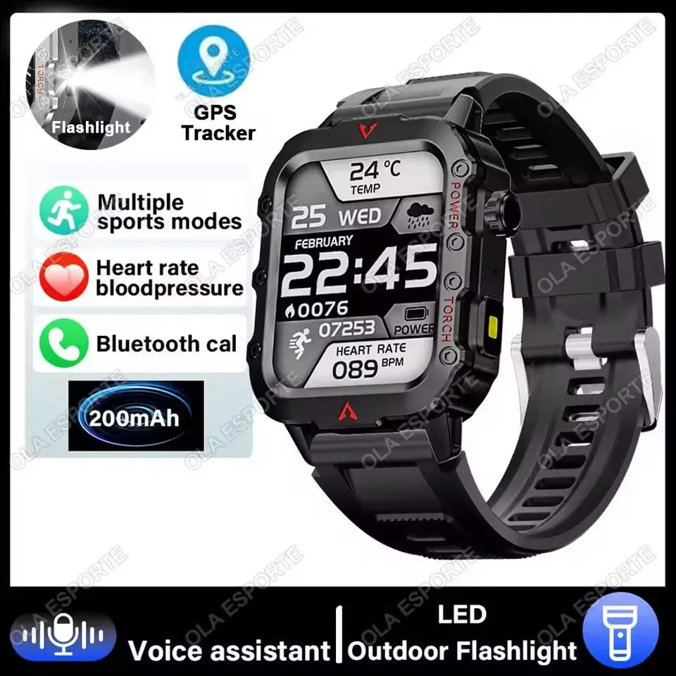 2026 New Military-grade Smart Watch Men GPS Flashlight 3ATM Waterproof Watch Bluetooth Call 100+Sport Outdoor Smartwatch Pk MA27
