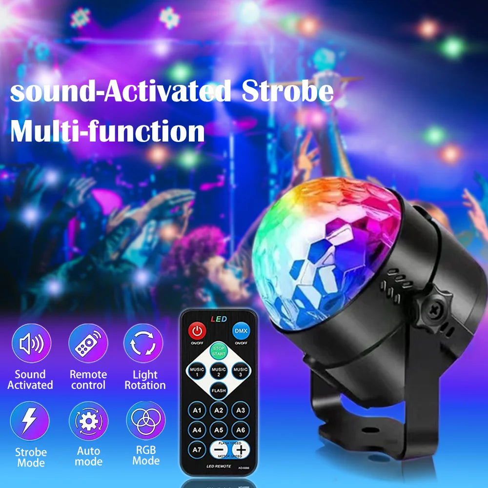 Disco Ball Light Party Lights USB Sound Activated DJ Dance Stage Light Colourful RGB Strobe Lamp for Karaoke Wedding Bar Decor